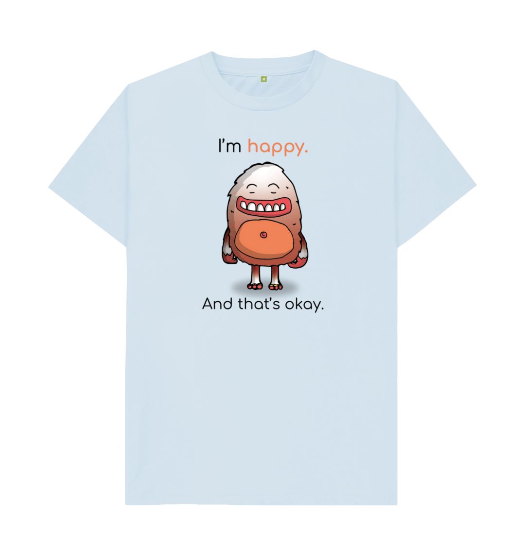 Sky Blue I'm Happy That's Okay Men's Mental Health Emotion T-Shirt Organic Cotton
