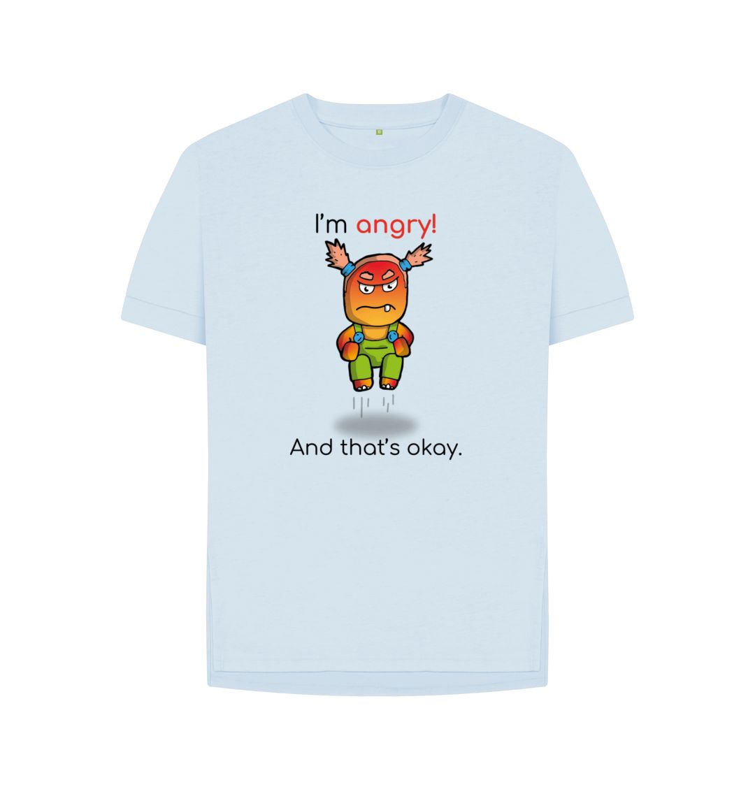 Sky Blue Angry Emotion Woman's Relaxed Organic Mental Health T-Shirt