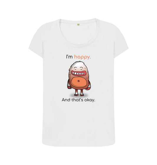 White Happy Emotion Woman's Scoop Neck Organic T-Shirt