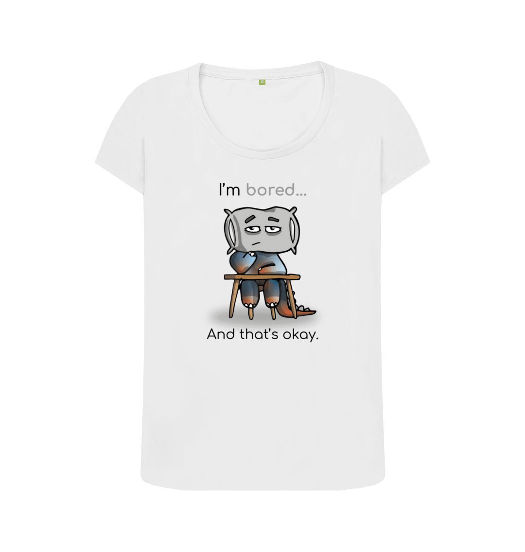 White Bored Emotion Woman's Scoop Neck Organic Mental Health T-Shirt