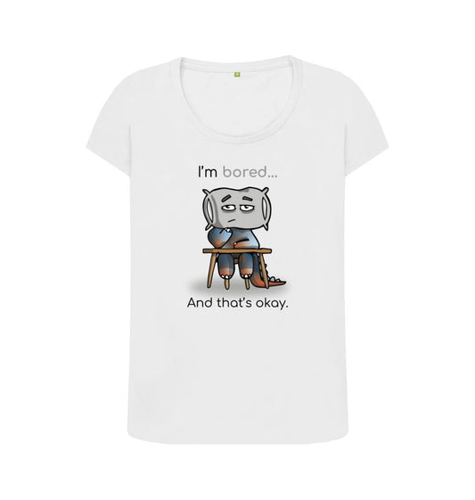 White Bored Emotion Woman's Scoop Neck Organic Mental Health T-Shirt