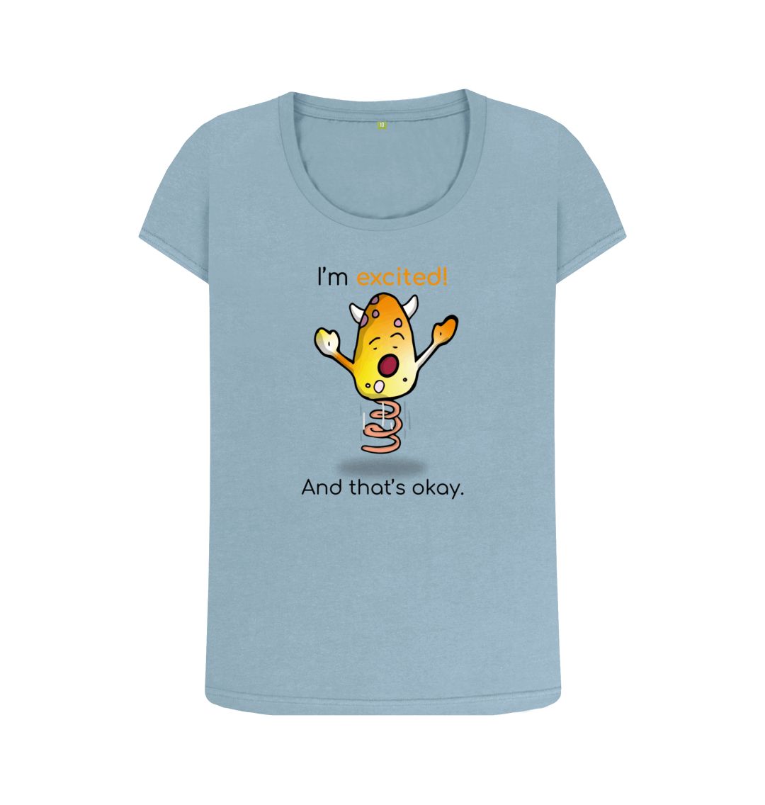 Stone Blue Excited Emotion Woman's Scoop Neck Organic Mental Health T-Shirt