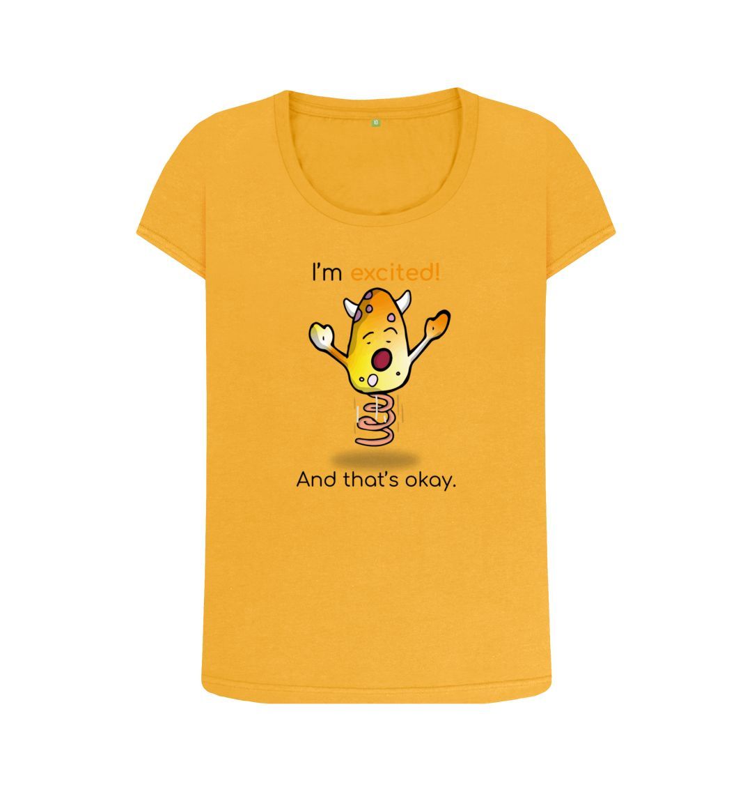 Mustard Excited Emotion Woman's Scoop Neck Organic Mental Health T-Shirt