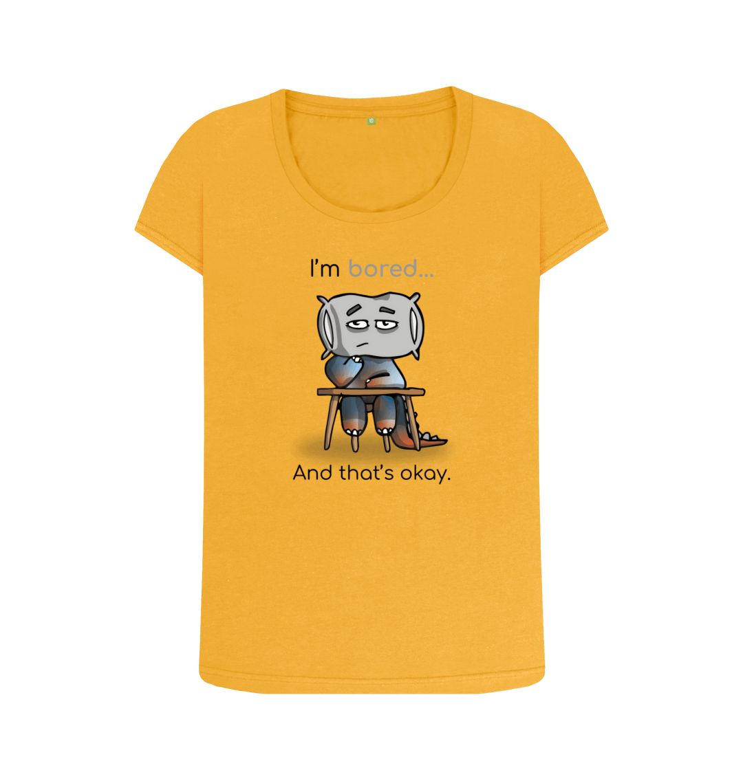 Mustard Bored Emotion Woman's Scoop Neck Organic Mental Health T-Shirt