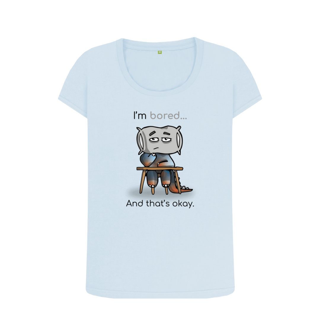 Sky Blue Bored Emotion Woman's Scoop Neck Organic Mental Health T-Shirt