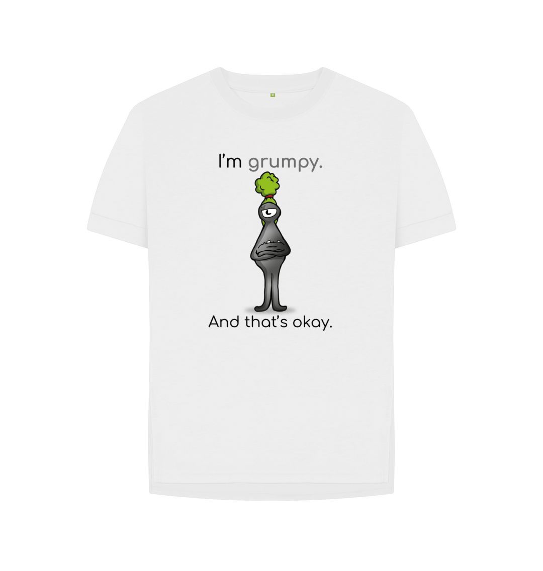 White Grumpy Emotion Woman's Organic Relaxed Mental Health T-Shirt