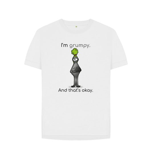 White Grumpy Emotion Woman's Organic Relaxed Mental Health T-Shirt