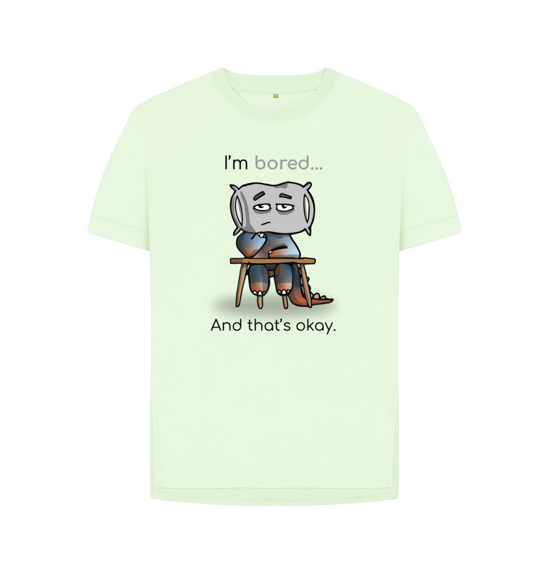Pastel Green Bored Emotion Woman's Relaxed Organic Mental Health T-Shirt