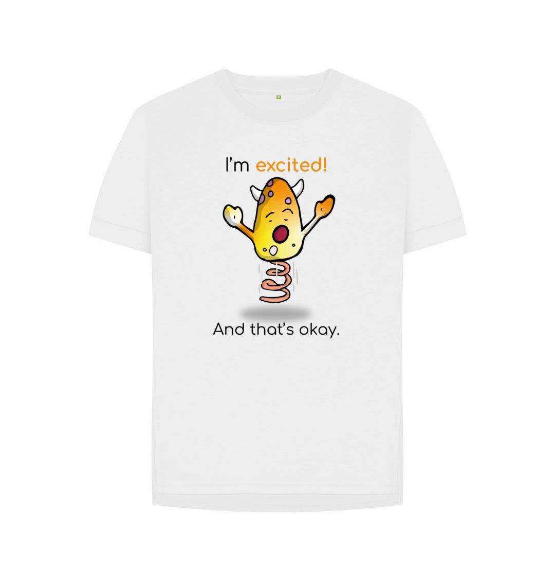 White Excited Emotion Woman's Relaxed Organic Mental Health T-Shirt