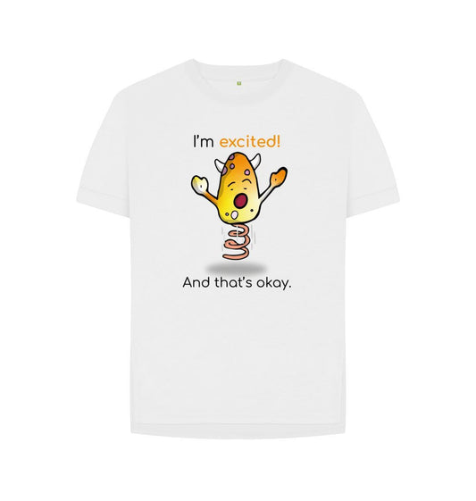 White Excited Emotion Woman's  Relaxed Organic Mental Health T-Shirt