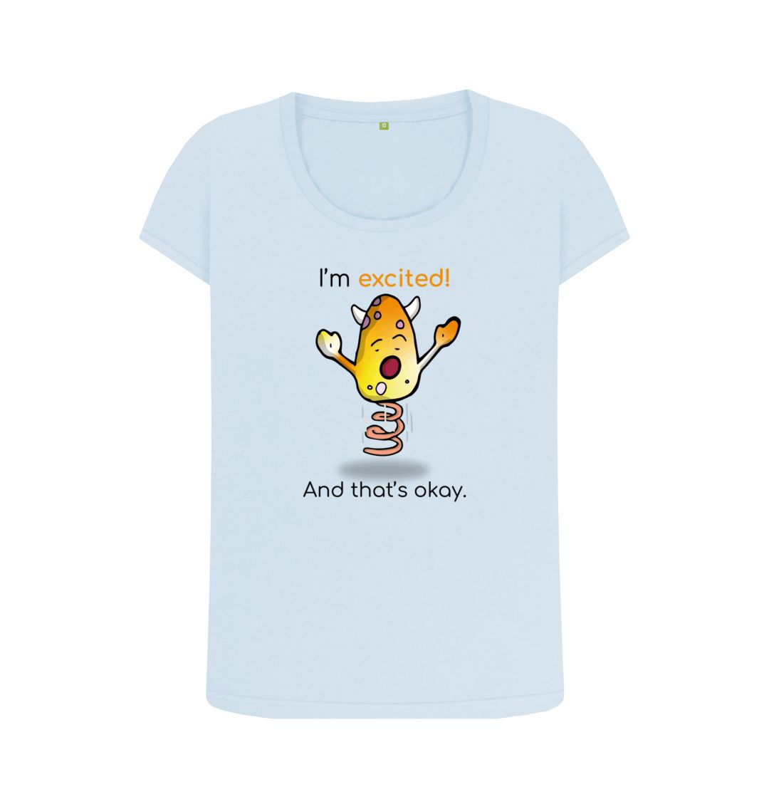Sky Blue Excited Emotion Woman's Scoop Neck Organic Mental Health T-Shirt