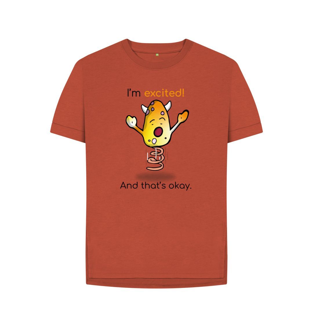 Rust Excited Emotion Woman's Relaxed Organic Mental Health T-Shirt