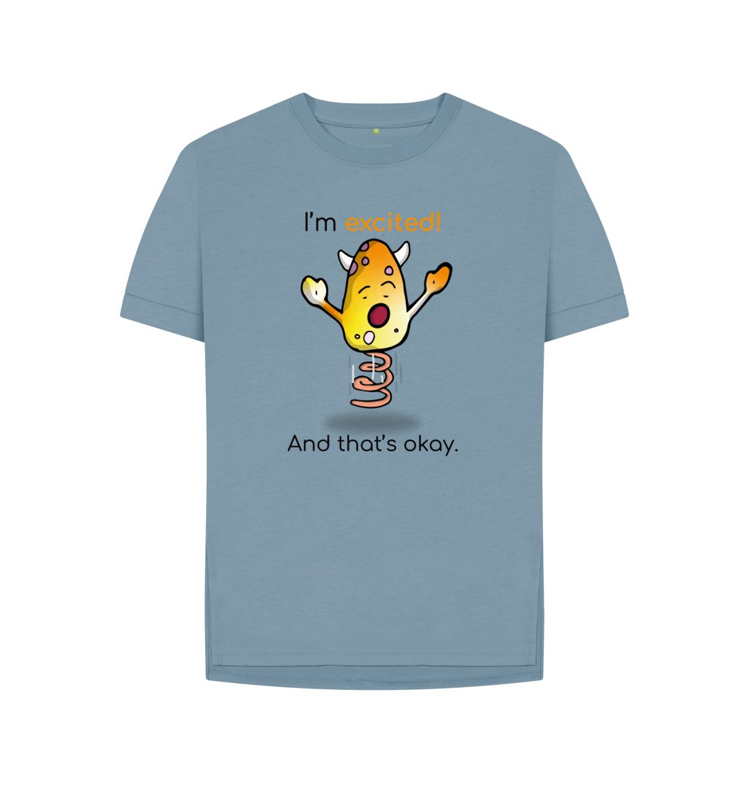 Stone Blue Excited Emotion Woman's Relaxed Organic Mental Health T-Shirt