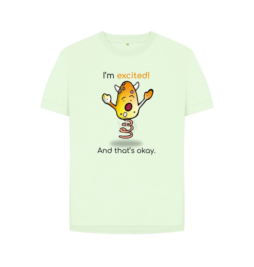 Pastel Green Excited Emotion Woman's Relaxed Organic Mental Health T-Shirt