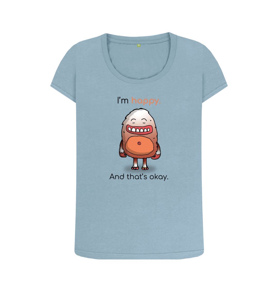 Stone Blue Happy Emotion Woman's Scoop Neck Organic T-Shirt