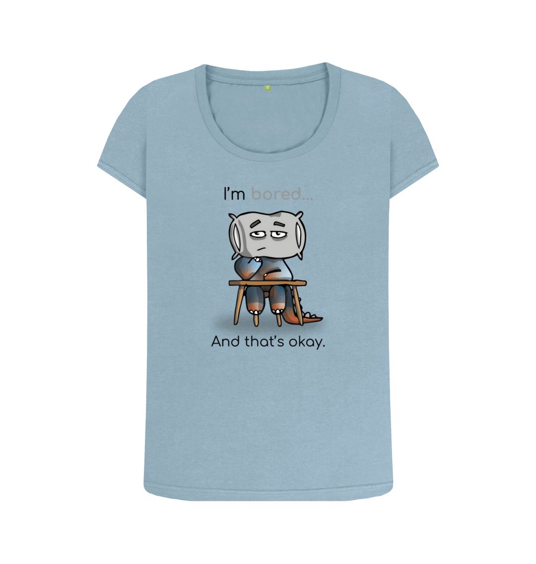 Stone Blue Bored Emotion Woman's Scoop Neck Organic Mental Health T-Shirt