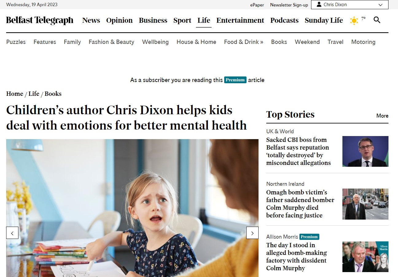 Screenshot of the Belfast Telegraph article about That's Okay children's emotions book