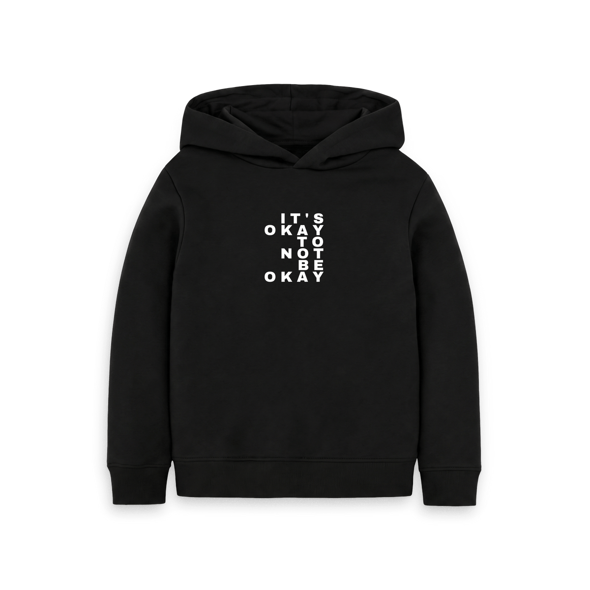 Black Printed Kids Hoodie Front