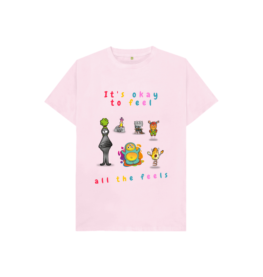 Pink Organic Cotton It's Okay to Feel all the Feels Graphic Mental Health Children's T-Shirt