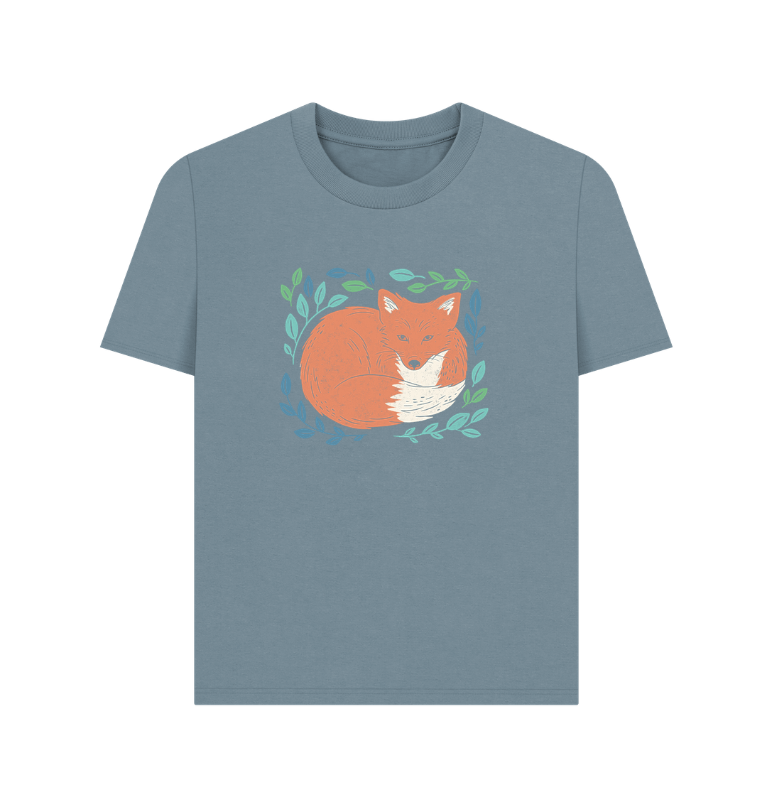 Stone Blue Art Fox Organic Cotton Women's T-Shirt