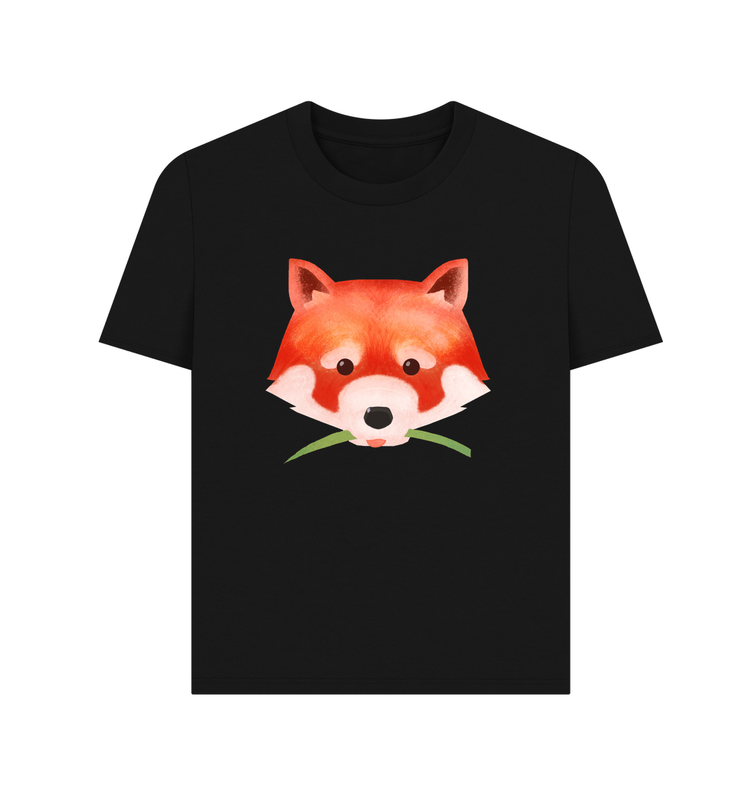 Black Cute Fox Face Organic Cotton Women's T-Shirt