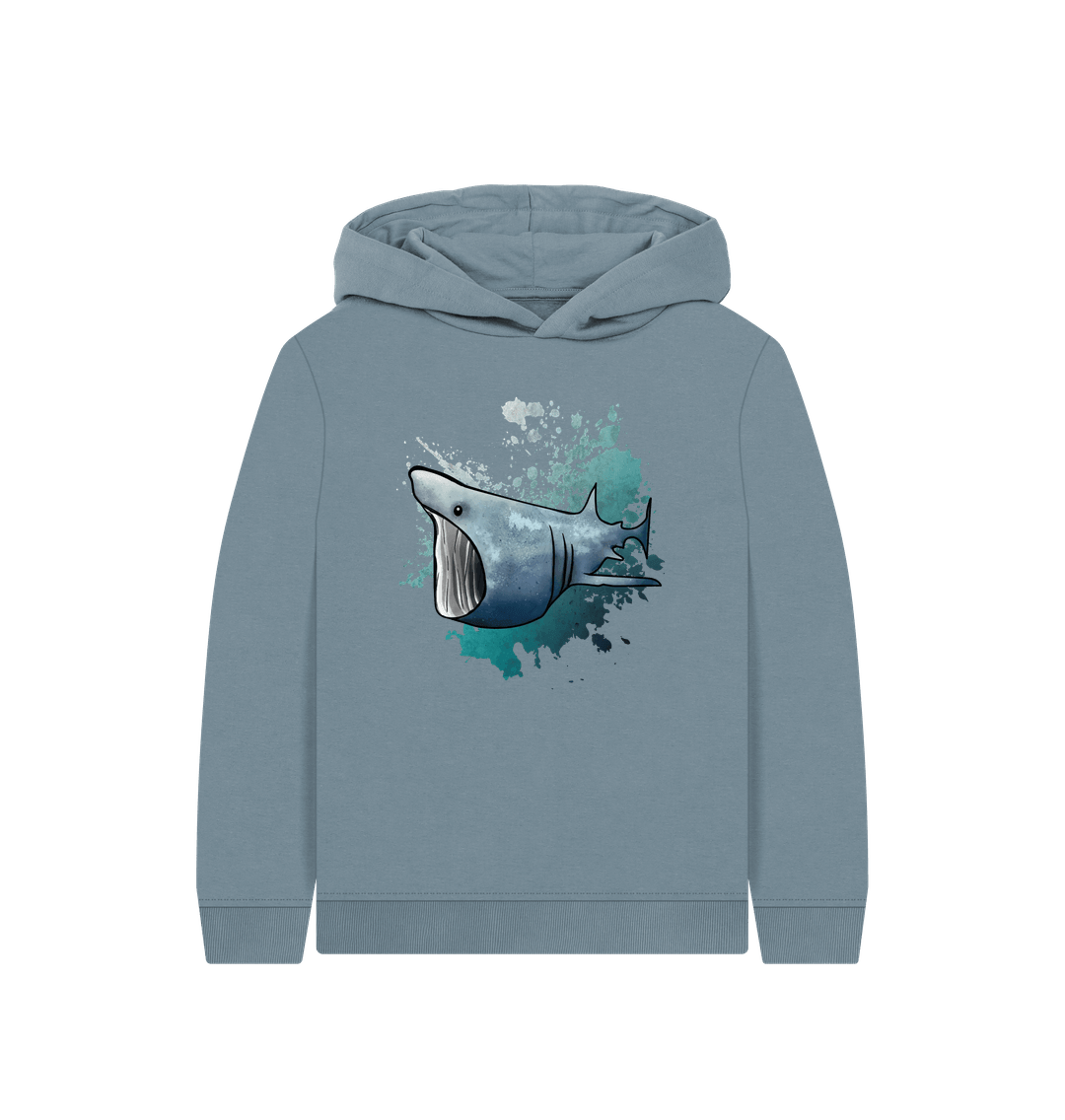 Stone Blue Basking Shark Children's Organic Cotton Hoodie