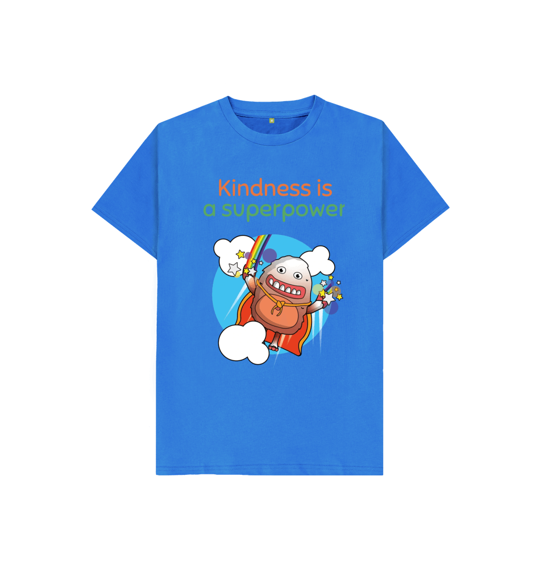 Bright Blue Organic Cotton Kindness is a Superpower Mental Health Children's T-Shirt