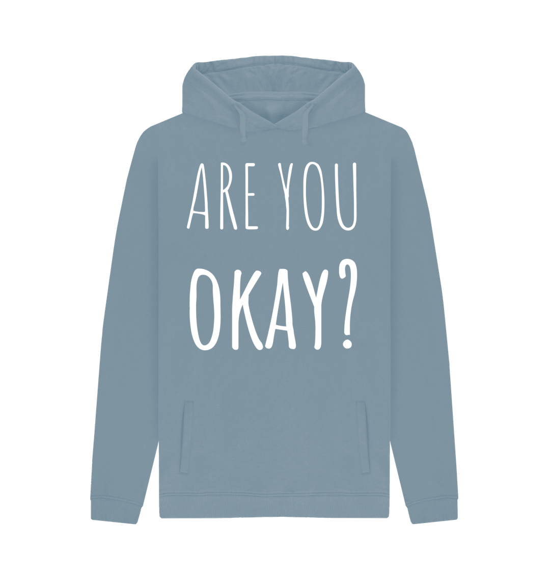 Stone Blue Organic Cotton Are You Okay Mental Health Clothing Men's Hoodie