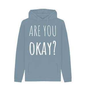 Stone Blue Organic Cotton Are You Okay Mental Health Clothing Men's Hoodie
