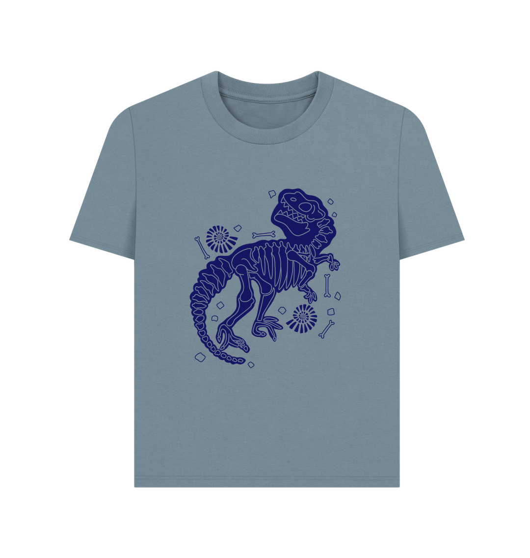 Stone Blue Blue Skeleton Dinosaur Organic Cotton Women's T-Shirt