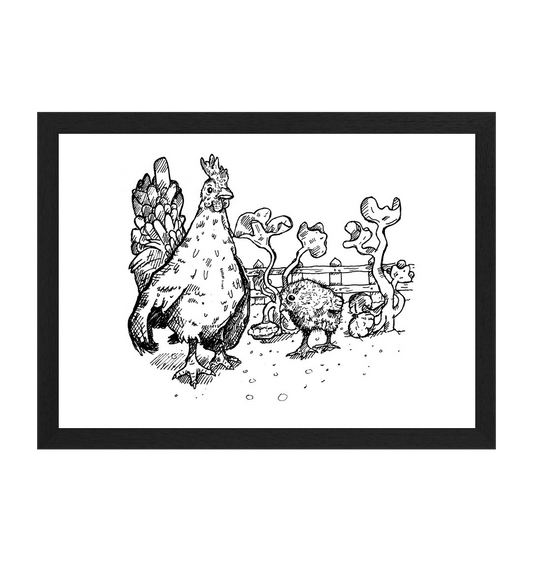 Black Frame Chickens Recycled Paper Art Wall Print Canvas