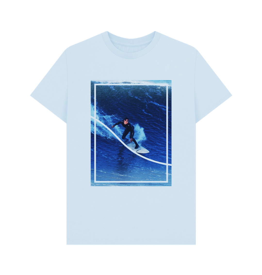 Sky Blue Organic Cotton Men's Photo Surf T-Shirt