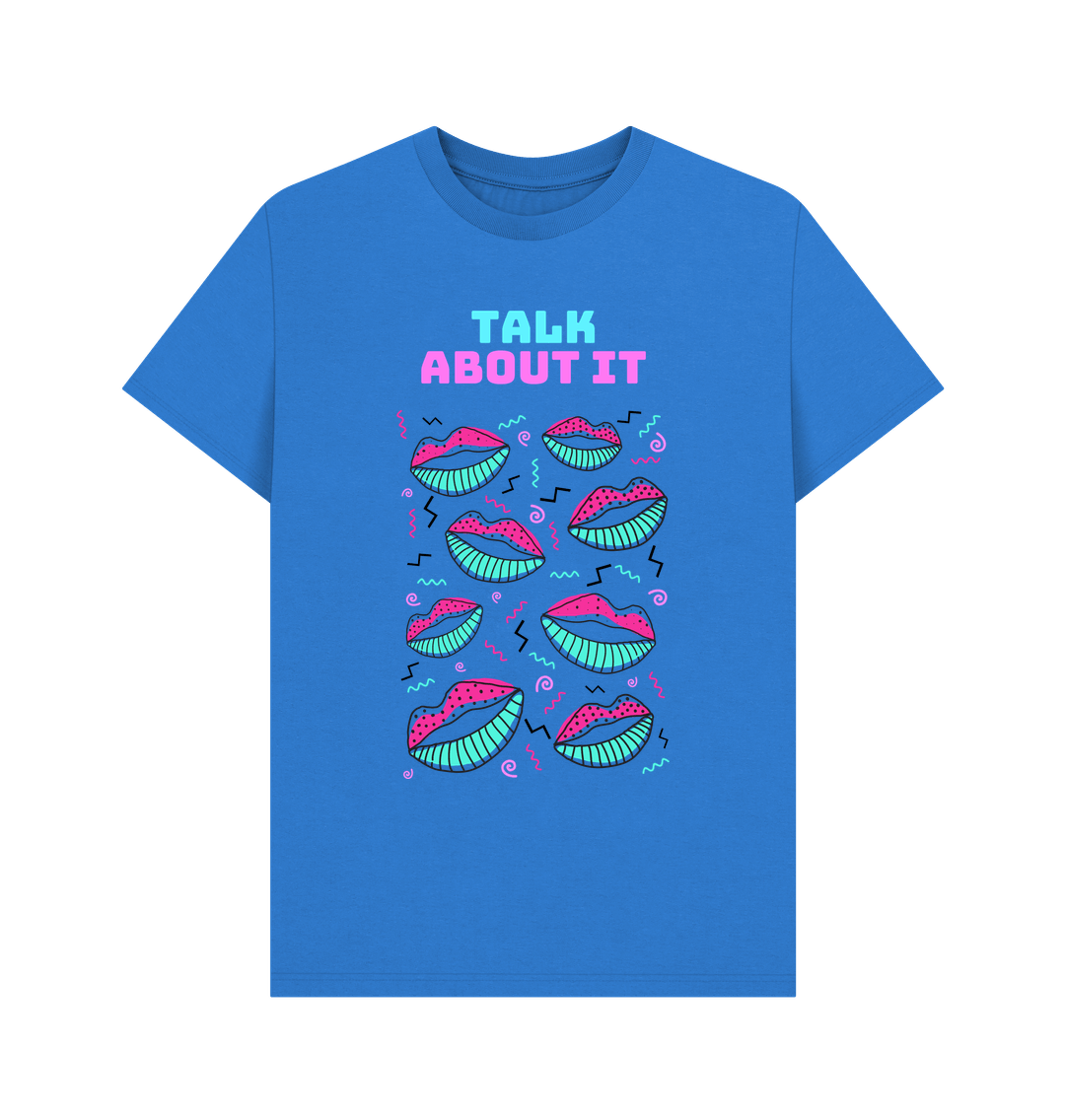 Bright Blue Talk About It Men's Mental Health Organic Cotton T-Shirt