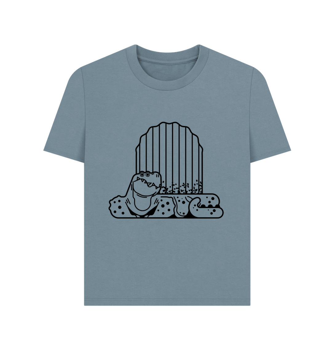 Stone Blue Line Art Dinosaur Organic Cotton Women's T-Shirt