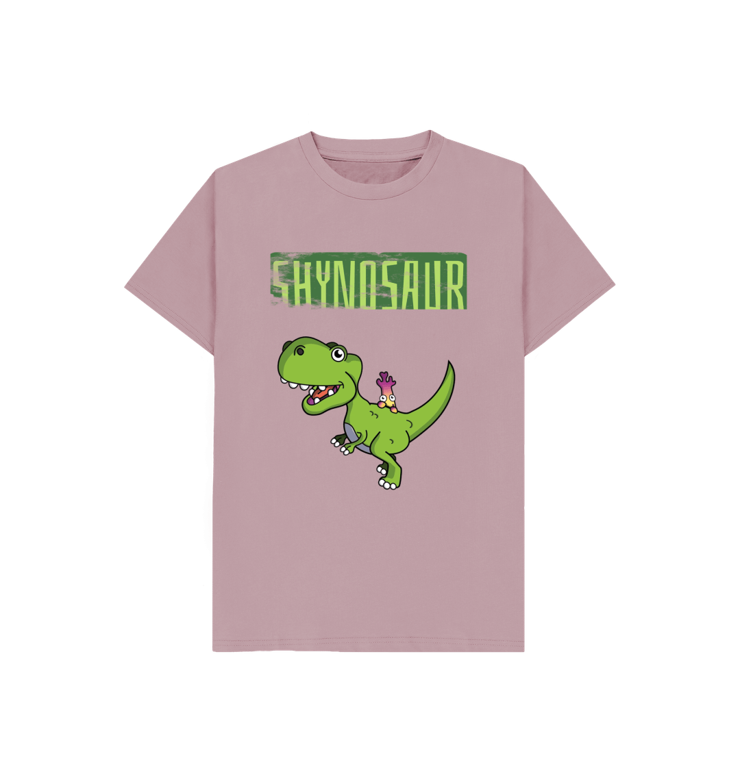 Mauve Organic Cotton Shy-nosaur Dinosaur Mental Health Children's T-Shirt