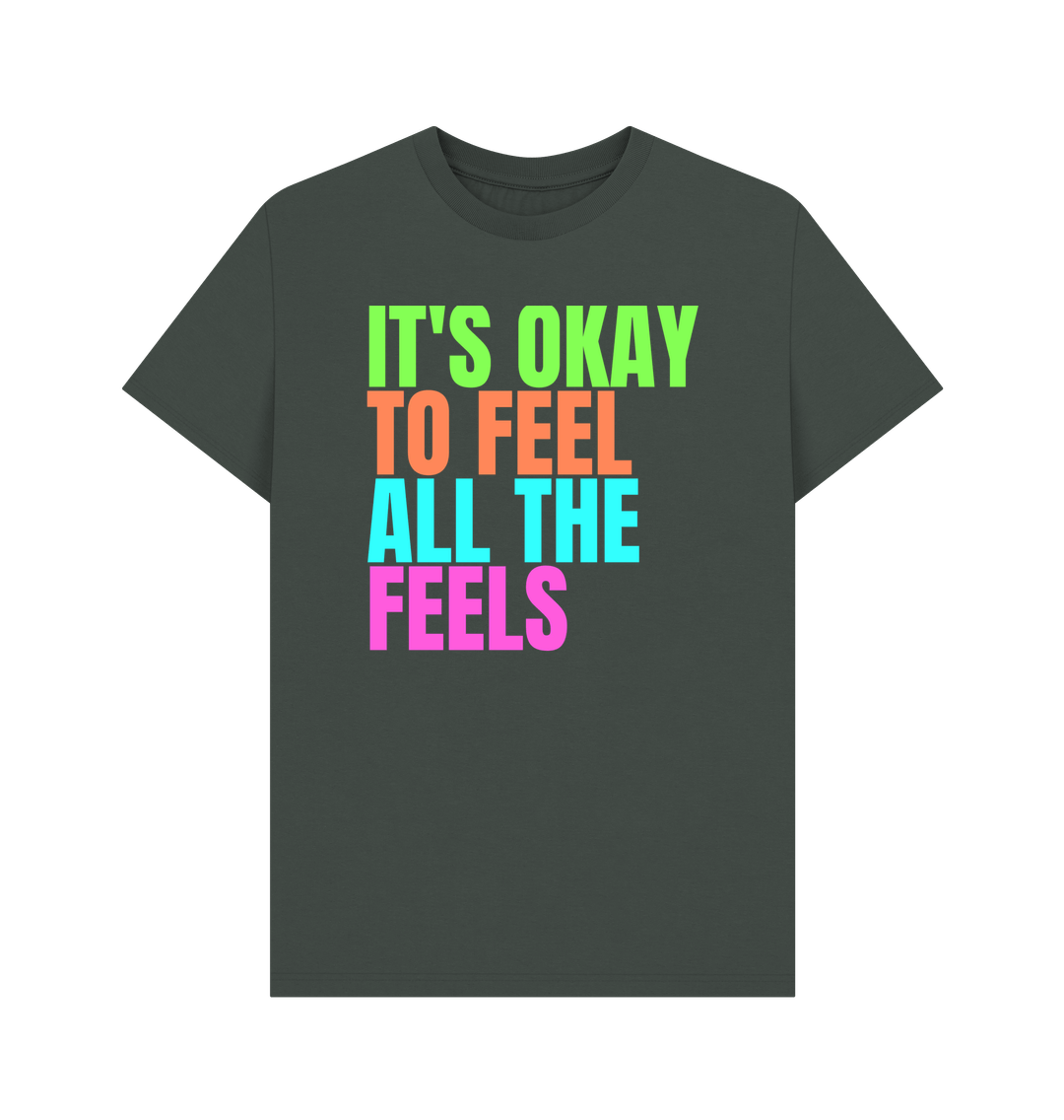 Dark Grey It's Okay To Feel All The Feels Emotions Mental Health Organic Cotton Men's T-Shirt