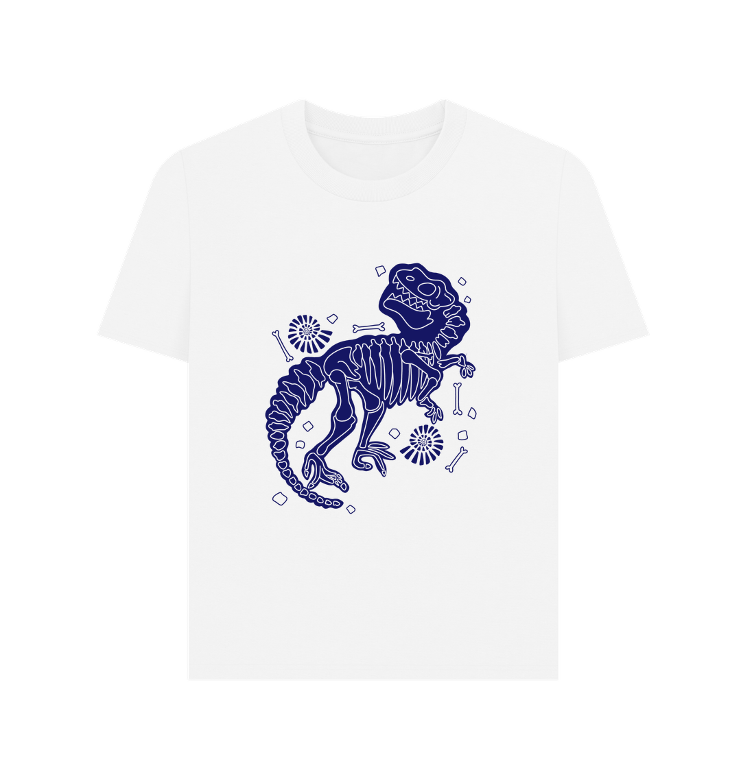 White Blue Skeleton Dinosaur Organic Cotton Women's T-Shirt