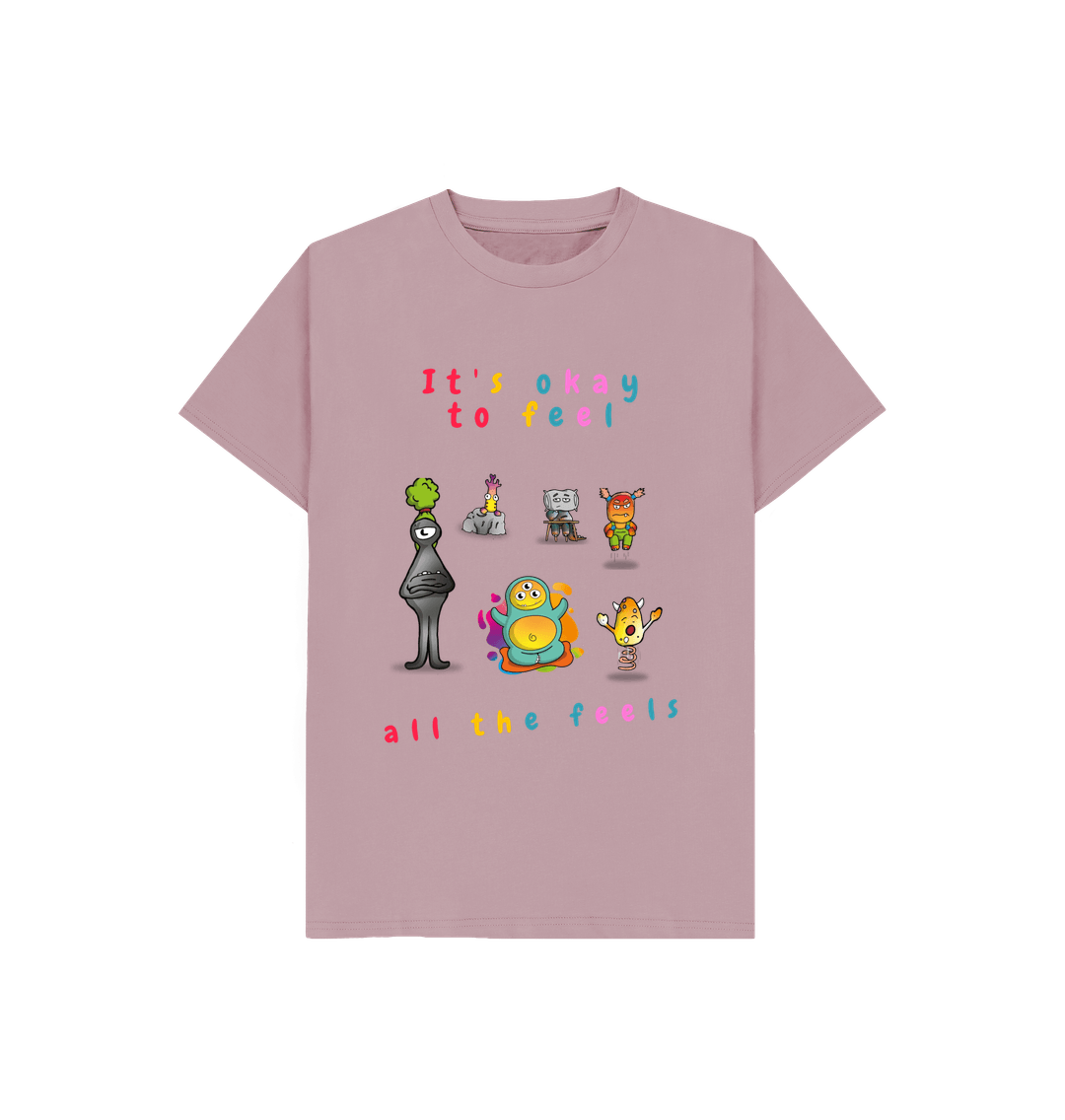 Mauve Organic Cotton It's Okay to Feel all the Feels Graphic Mental Health Children's T-Shirt