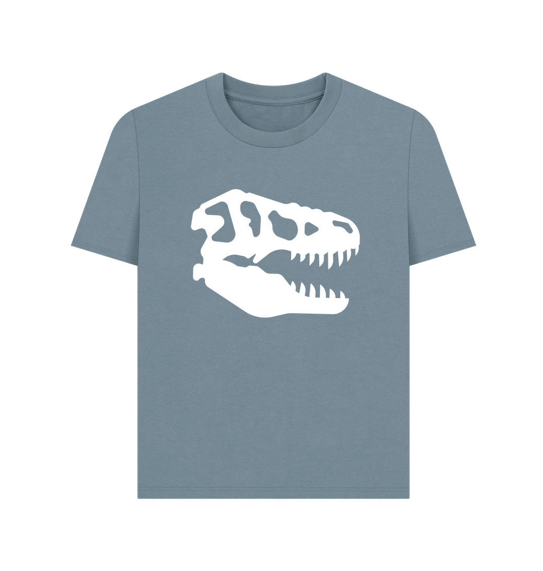 Stone Blue T-Rex Skull Dinosaur Organic Cotton Women's T-Shirt