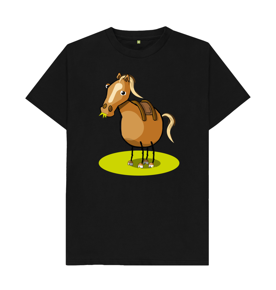 Black Organic Cotton Men's Mental Health T-Shirt Funny Grumpy Horse