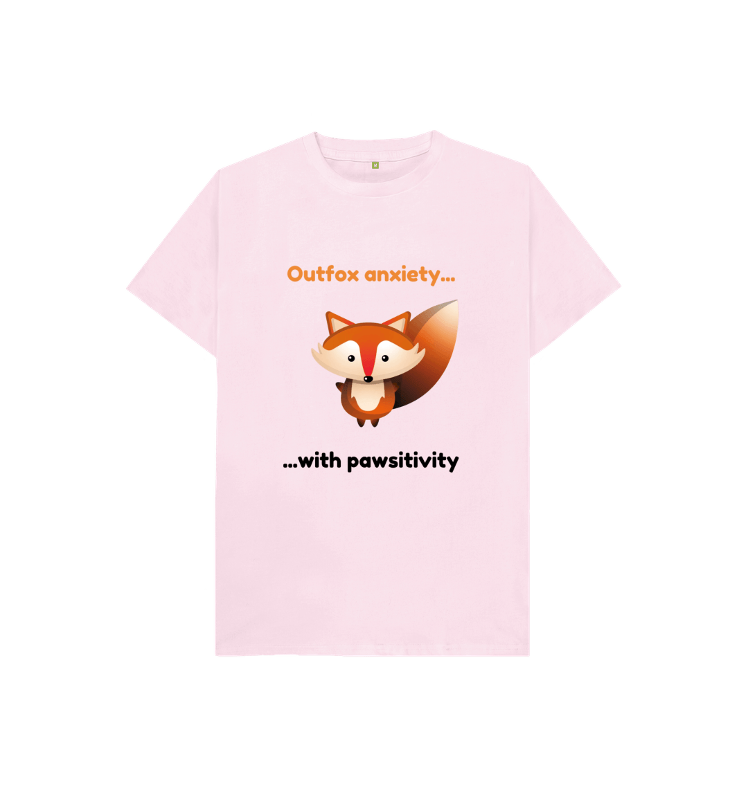Pink Organic Cotton Outfox Anxiety With Pawsititivity  Mental Health Children's T-Shirt