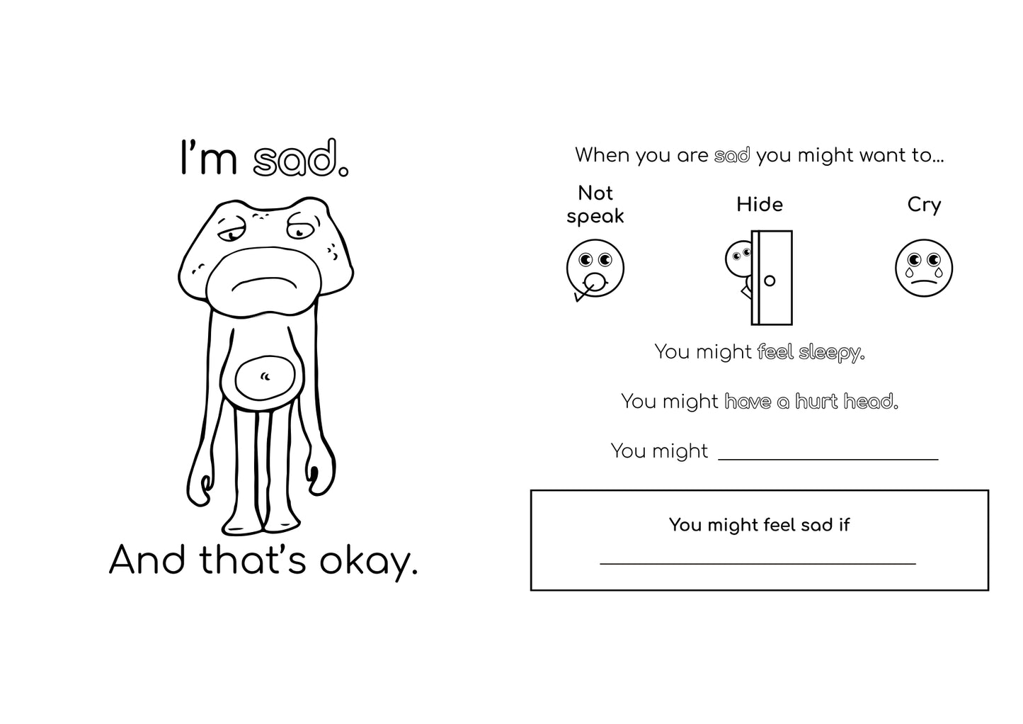 That's Sad Feelings and Emotions Colouring Sheet