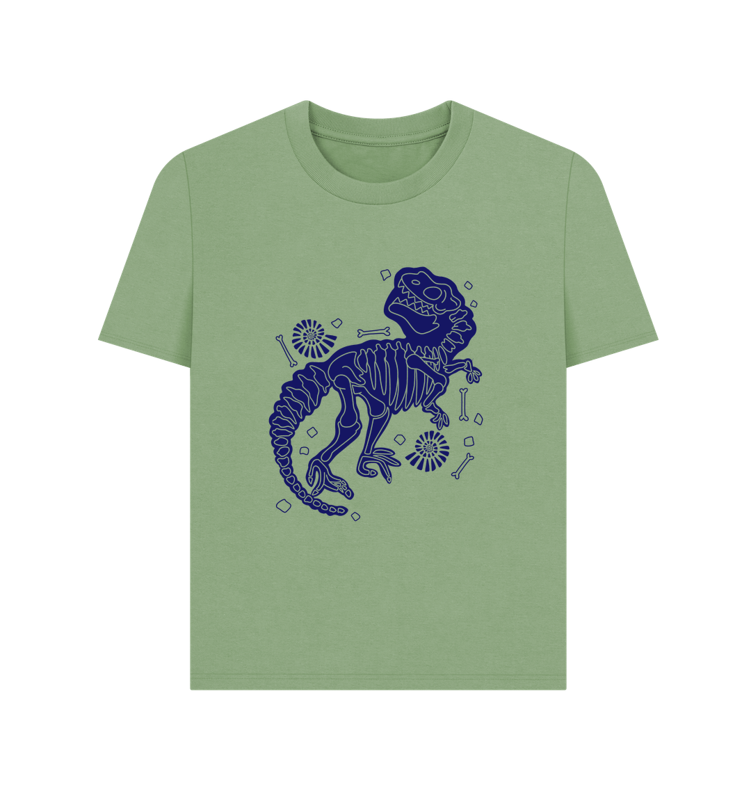 Sage Blue Skeleton Dinosaur Organic Cotton Women's T-Shirt