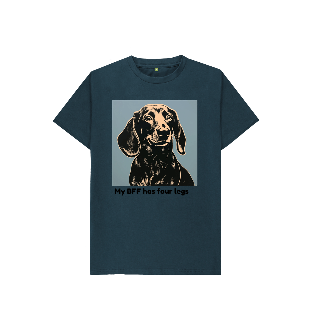 Denim Blue Organic Cotton My BFF has four legs Mental Health Children's T-Shirt