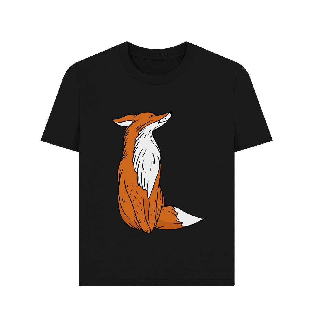 Black Cartoon Fox Organic Cotton Women's T-Shirt