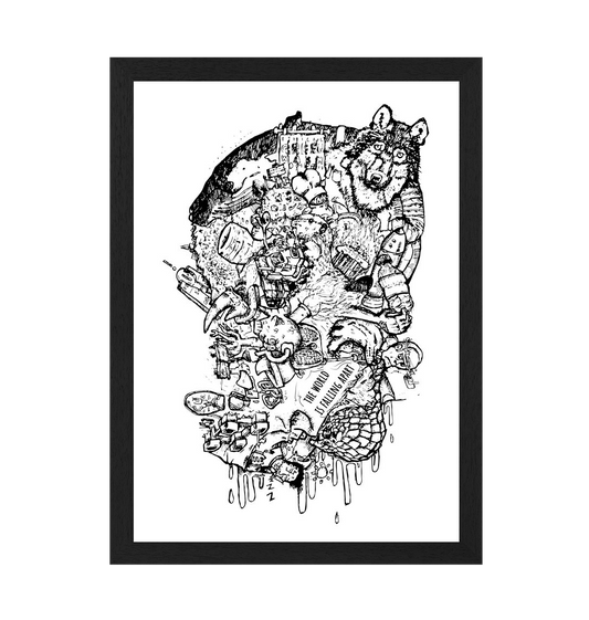 Black Frame The World is Falling Apart Environmental Recycled Paper Art Wall Print Framed