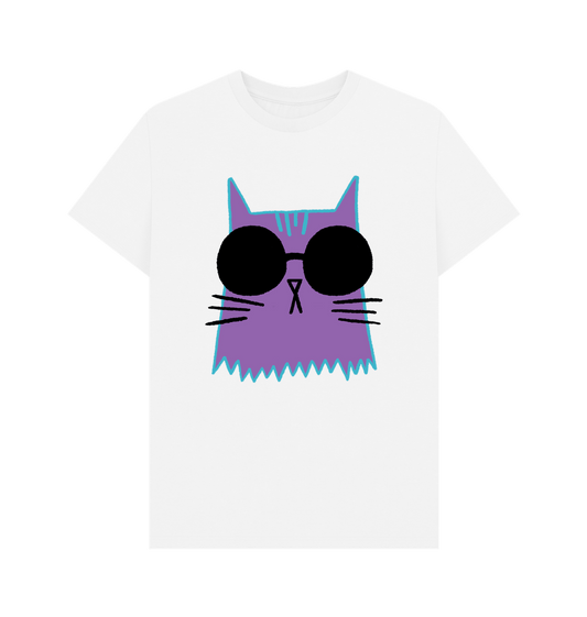 White Organic Cotton Cat Cool T-Shirt for Men