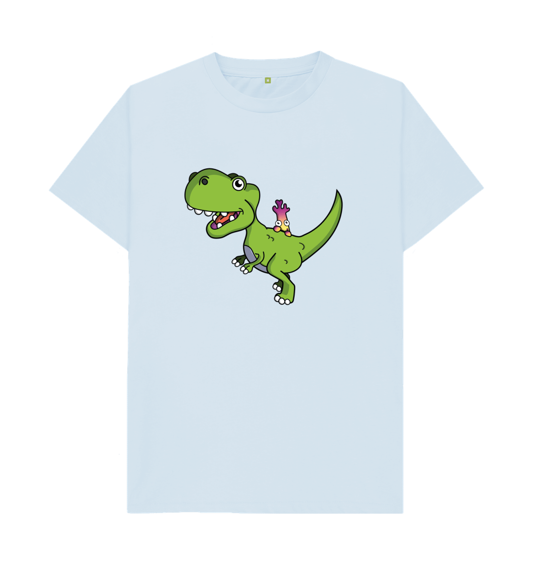 Sky Blue Organic Cotton Shy-nosaur Dinosaur Graphic Only Mental Health Men's T-Shirt