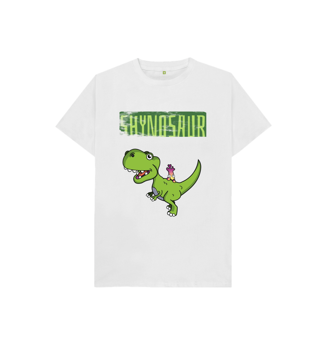 White Organic Cotton Shy-nosaur Dinosaur Mental Health Children's T-Shirt