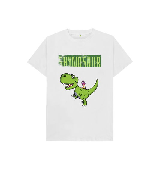 White Organic Cotton Shy-nosaur Dinosaur Mental Health Children's T-Shirt